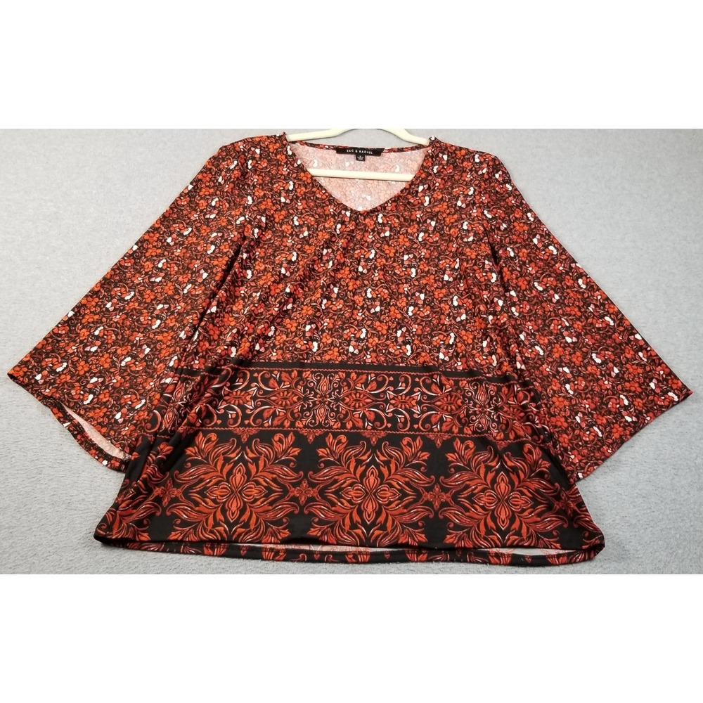 Zac & Rachel Top Women's Small S Multicolor Floral 3/4 Flared Sleeve Blouse Boho